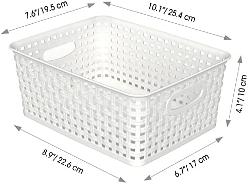 WYT 12-Pack Plastic Small Shelf Storage Weave Baskets for Organizing, White - Image 2