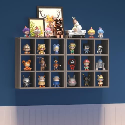Helsin 9 Grid Vintage Coffee Mug Display Rack, 16inch Wall Mounted Wooden Curio Shadow Box Shelf, Cup Floating Shelves Display and Organizer - Image 6