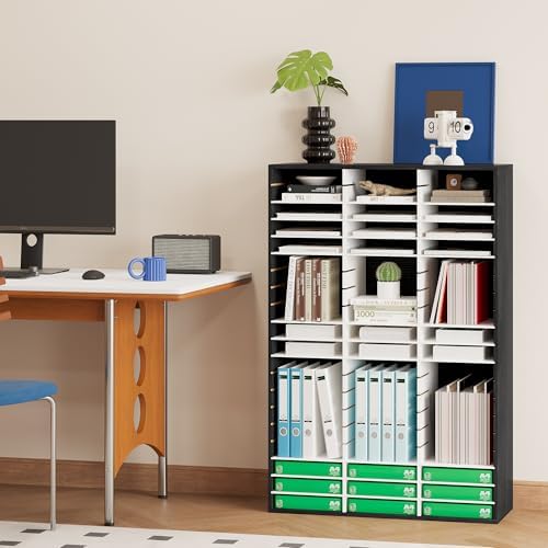 EasyPAG 60 Compartments Wooden Literature Organizer with Adjustable Shelves, 30000 Sheets Capacity Paper Organizer, Classroom Mailbox and Mail Sorter for Teachers and Office, Black/White - Image 7