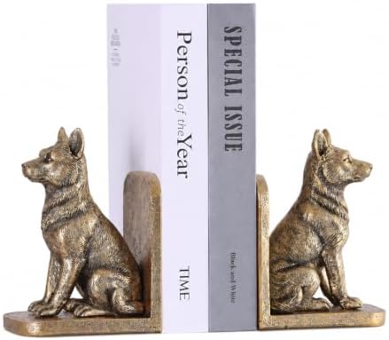 Dog Bookends Set of 2, Antique Gold Resin Dog Book Ends, Decorative Animal Bookends for Bookshelf, Office Desk, Library Shelf, Home Decor and Dog Lover Gifts (Gold) by DOVDOVHomeDecoration