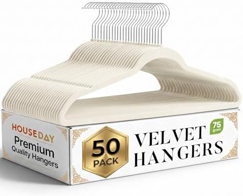 HOUSE DAY Ivory Velvet Hangers 50 Pack, Non Slip Clothes Hangers 17.25 inch by HOUSEDAY