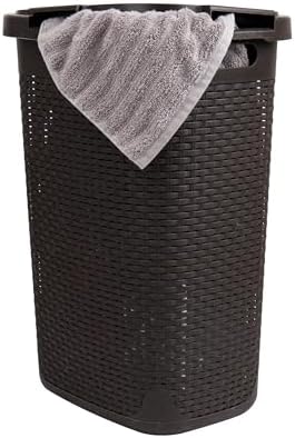 Mind Reader Slim Laundry Hamper with Lid, 60L Tall Clothes Basket, Narrow Tapered Design for Bathrooms, Closets and Laundry Rooms, Plastic, Brown by MindReader
