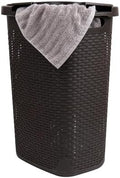 Mind Reader Slim Laundry Hamper with Lid, 60L Tall Clothes Basket, Narrow Tapered Design for Bathrooms, Closets and Laundry Rooms, Plastic, Brown by MindReader