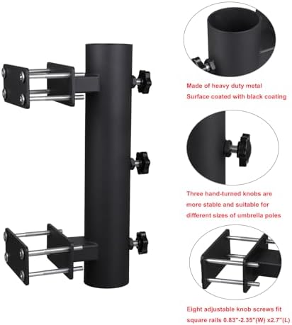 Patio Umbrella Holder Outdoor Deck Mount Umbrella Holder Heavy Duty Umbrella Clamp Hand-Turn Knob Umbrella Base Stand for Deck Railing, Fences，Docks, Courtyard Balcony, Patios - Image 2