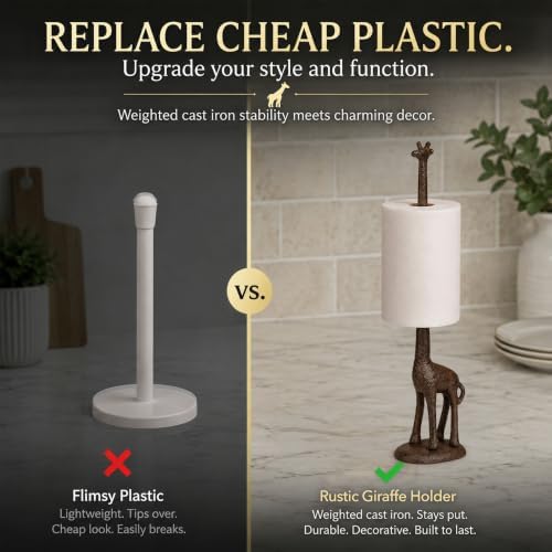 Wallcharmers Rustic Giraffe Paper Towel Holder & Metal Toilet Paper Stand - Image 6