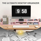 OPNICE Desk Organizers and Accessories, Dual Monitor Stand Riser with Drawer and 2 Pen Holders, Desk Shelf Printer Stand for Office Workspace Organizers, Desktop Organization (Light Pink) - Image 4