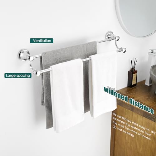 Hoimpro Double Towel Bar Towel Rack for Bathroom Wall Mounted Chrome - Image 2