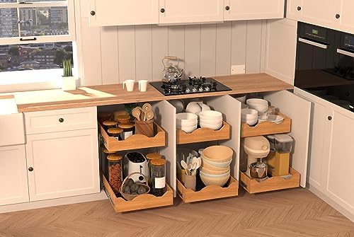 OCG Pull Out Drawers For Cabinets 14"W x 21"D, 2 Tier Heavy-Duty Slide out Wood Drawer Shelf, Pull Out Drawer for Cabinets, Base Cabinet Organization ​for Kitchen, Pantry, Bathroom - Image 6