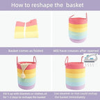 Woven Cotton Rope Laundry Basket Hamper 16" x 22" Large Rainbow - Image 7