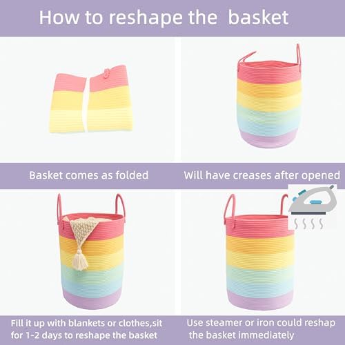 Woven Cotton Rope Laundry Basket Hamper 16" x 22" Large Rainbow - Image 7
