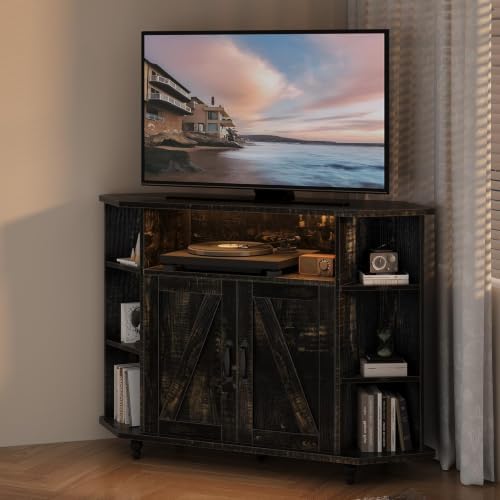 4 EVER WINNER 45" Corner TV Stand for 55-Inch TVs with Storage, Rustic Oak - Image 6