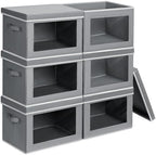 Homsorout Clothes Organizers and Storage - 6 Pack Large Storage Box with Lids, Foldable Closet Organizer with Lids, Decorative Basket Bins for Home, Dorm, Closet, Grey by Homsorout