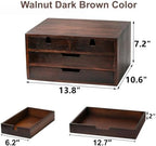 DEAYOU Bamboo Desk Organizer, 100% Natural Bamboo Desktop Drawer Organizer, Dark Brown Tabletop Storage Cabinet Organization Box with 4 Drawer for Makeup, Letter, Home, 3 Layer, Fully Assemble - Image 3