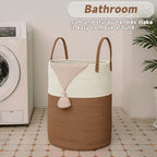 JMvicyroam 60L Cotton Rope Laundry Basket Hamper, White and Brown - Image 5