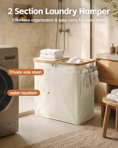 MIZATTO 140L Laundry Hamper with Lid, 2 Section Dirty Laundry Bin - Image 6
