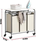 3 Bags Laundry Basket Sorter, Beige 135L Laundry Hamper, Ironing Board - Image 6