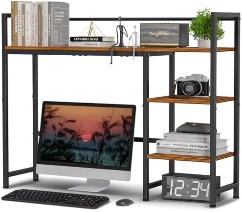 Snughome Desk Shelf, 38.6" Desktop Organizer Shelf, Desk Hutch for Computer Monitor, 4 Tier Desk Display Rack, Wood Desktop Bookshelf Storage Rack for Home Office Dorm, Rustic Brown by Snughome