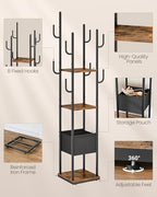 CHOEZON Coat Rack Freestanding, Coat Rack with 3 Shelves, 8 Hooks and 1 Fabric Pouch, Square Coat Hanger Stand, Metal Clothes Tree for Living Room, Bedroom, Entryway, Rustic Brown and Black TYM03BF - Image 6