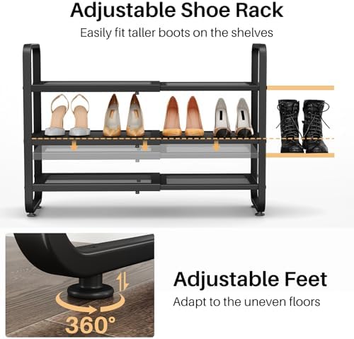 Expandable Metal Shoe Rack for Closet, Entryway & Garage, 3-Tier, Black - Image 7