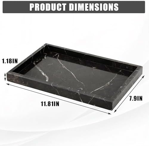 Garvee Natural Marble Tray, 12x8 Inch Dark Coffee Veined Stone Vanity Tray for Bathroom Counter, Non-Ceramic/Non-Resin Decorative Organizer for Home Decor - Image 2