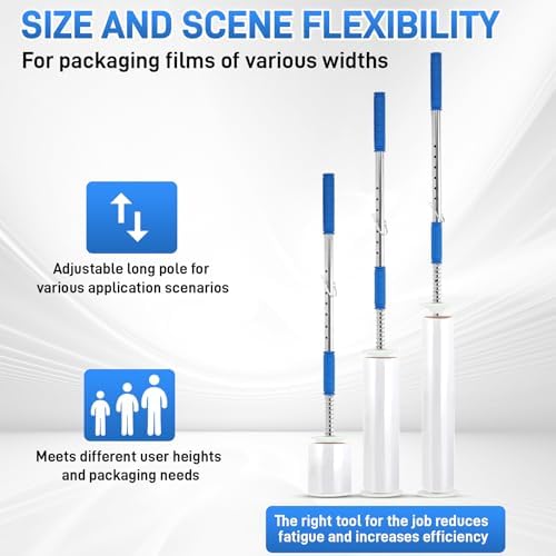 2-Pack Long Handle Stretch wrap Dispenser - 48 Inch Shrink wrap Pole Heavy Duty Stretch Film Dispenser Pole Holder - Fits 12" to 24" Rolls with 2" to 3" Core -Wrapping Pole for Shrink wrap - Image 5