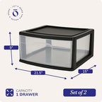 HOMZ Drawer Storage Cart, Wide Plastic Container, Black Frame, 2-Pack - Image 2