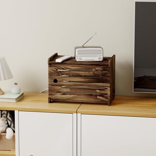 Wooden WiFi Router Storage Box Hider Shelf, Decorative Projector Box Hider Rack Countertop, for Cable, Modem, Internet, Router Power Cover Storage Organizer Cabinet Wall Mounted, Brown - Image 2