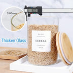 3 Pcs Glass Canisters with Airtight Bamboo Lids and 42 Kitchen Pantry Labels Preprinted - Clear Glass Flour and Sugar Storage Container Set - Large Glass Jars with Wood Lids(100 OZ/54 OZ/27 OZ) - Image 5
