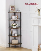 Tajsoon 5 Tier Corner Shelf Stand, Small Corner Table, Rustic Brown - Image 4
