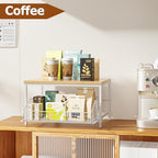 KLM Pull Out Spice Rack Organizer for Cabinet,Rustic Wood Top with Wire Basket Storage,Kitchen Countertop Organizer and Storage for Pantry, Counter top,Coffee Station Wood. (Natural) - Image 7