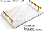 Genuine Marble Tray Bathroom Tray with Golden Handle, Natural Stone Decorative Tray with Metal Handle for Bathroom Kitchen Vanity Dresser Nightstand Desk, 11.8" x 7.9" Gray Color - Image 3