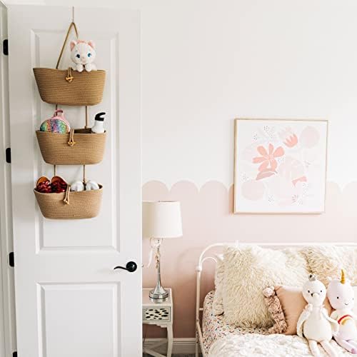 OrganiHaus Over the Door Organizer, Woven Rope Hanging Baskets, 3-Tier - Image 6