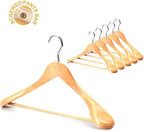 TOPIA HANGER Set of 6 Luxury Natural Wooden Coat Hangers, Premium Wood Suit Hangers, Glossy Finish with Extra-Wide Shoulder, Thicker Chrome Hooks & Anti-Slip Bar CT02N - Image 6