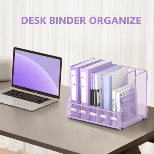 5 Vertical Compartments Magazine Holder, Metal Binder Organizer, Purple - Image 6