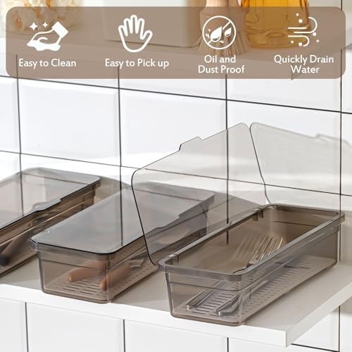 Remerry 6 Pcs Utensil Organizer with Lid, Flatware Tray Drainer, Grey - Image 5