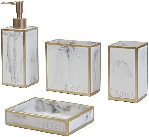 Hymmah Bathroom Accessories Set,Toothbrush Holder,Farmhouse Bathroom Decor,4 Pcs Resin Gift Set Apartment Necessities, Contain Toothbrush Cup,Soap Dispenser,Soap Dish,Tumbler by Hymmah