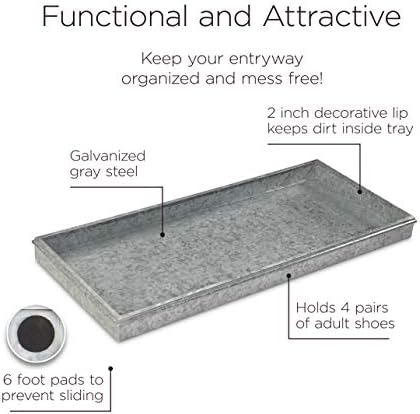 Good Directions Medium Boot Tray, Double Circles Multi-Purpose All Weather Decorative Boot Tray, Shoes, Plants, Garage, Patio Door, Pet Bowls, 30 inch Entry Indoor Shoe Tray, Galvanized Gray - Image 2