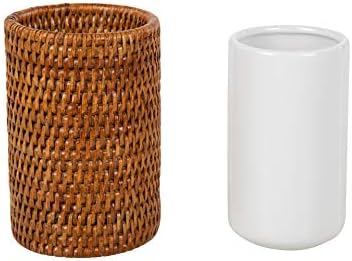 KOUBOO La Jolla Rattan Bathroom Tumbler and Toothbrush Holder (10fl.oz.), Honey-Brown - Image 3