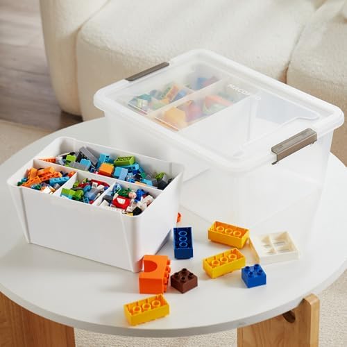 MACOPRO 17QT Craft Storage Box with 2 Removable Caddy Trays, Clear Stackable Plastic Organizer with Lid for Art Supplies, Beads, Sewing Tools, Pens & Kids Toys (White, 1Pack-2-in-1) - Image 2