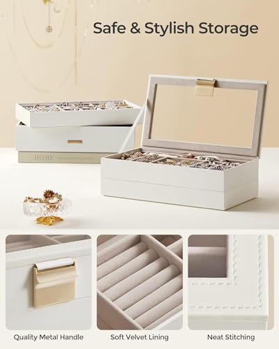 SONGMICS Stackable Jewelry Trays, 4-Tier Jewelry Box, with Glass Lid - Image 5