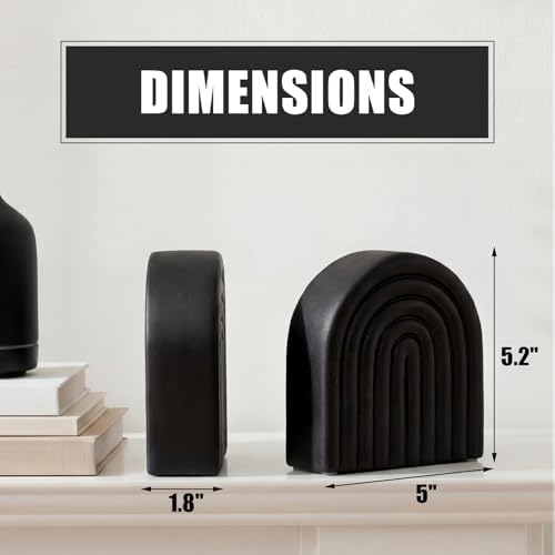 Black 2 Pcs Boho Arch Concrete Bookends for Shelves, Rainbow - Image 2