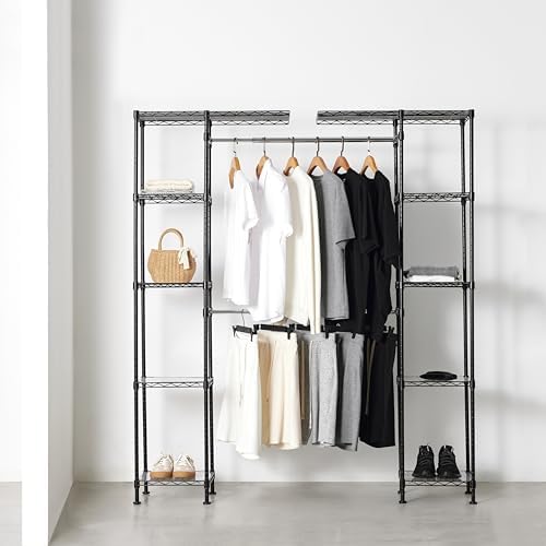 Amazon Basics Expandable Metal Hanging Closet Organizer System with Storage Shelves, Adjustable, Easy to Assemble, 57-80"L x 14"W x 72"H, Black - Image 2