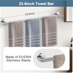 Brushed Nickel Bathroom Hardware Set, 5 Pieces Towel Bar Bathroom Accessories, Upgraded Toilet Paper Holder with Shelf Set, 23.6 Inch Towel Rack Towel Holder for Bathroom Wall - Image 2