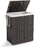 DUMOS Laundry Basket with Lid, 90L Wicker Laundry Hampers, Chestnut Brown by DumosLifestyle