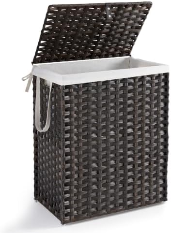 DUMOS Laundry Basket with Lid, 90L Wicker Laundry Hampers, Chestnut Brown by DumosLifestyle