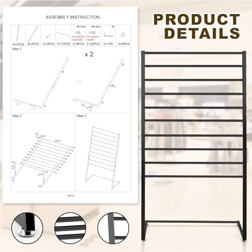 Hijab Organizer, 10 Tier Metal Scarf Holder Organizer, Freestanding Scarf Shawl Display Stand Belt Holder for Boutique, Retail Store, Bedroom, Clothing Store(Black,57" X 31.5" X 15.75") - Image 6