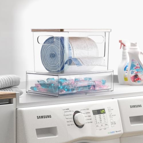 2Pcs Trash Bag Holder Under Sink Stackable Storage, Extra Large Laundry Room Organization and Storage, Laundry Pod Organization with Lid, Garbage Bag Dispenser Roll Holder for Kitchen Cabinet - Image 2