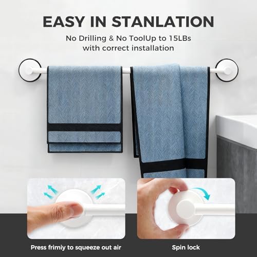 Adjustable Suction Cup Towel Bar for Bathroom Wall,17 Inch~29 Inch Towel Racks for Bathroom,Stainless Steel Bath Towel Holder(Matte White) - Image 3
