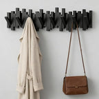Key Holder Wall Mount, Splicable Wooden Piano Coat Rack Wall Mount, Modern Wall Art Flip Down Magnetic Hooks Wall Hook Hat Hanger for Entryway Key Holder Bedroom Kitchen (Black, 8 Hooks) by KRSIDUN