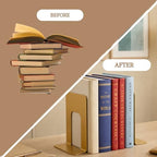 Alessk Dark Matte Gold Bookends for Shelves, Heavy Duty Metal Bookends Supports Heavy Books, Decorative Gold Stops for Home or Office Decoration - 3 Pairs (6 Pieces). - Image 5